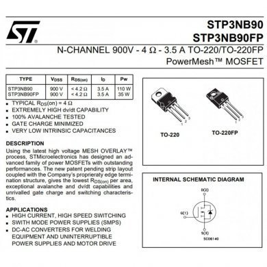 Transistor 3NB90 Mosfet Potencia 900V 3.5A