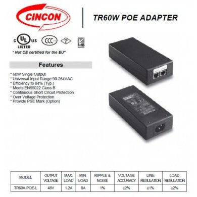 Fonte PoE Cincon 48V 1.2A 60W 90-264VAC