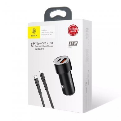 TZXLD-01 Baseus Carregador Veicular Tipo C e USB 36W