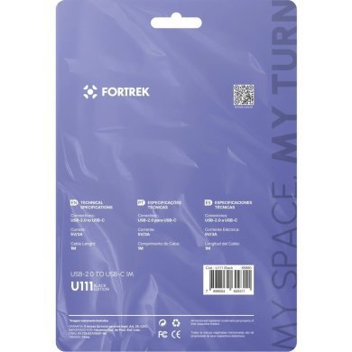 U111 Fortrek cabo carregamento USB-A para USB-C preto 1 metro