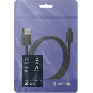 U112 Fortrek cabo carregamento USB-A para USB-C preto 2 metros