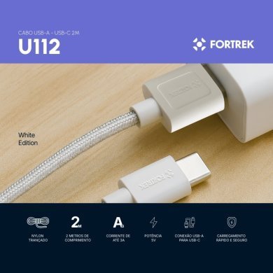 U112W Fortrek cabo carregamento USB-A para USB-C branco 2 metros