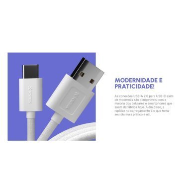 U112W Fortrek cabo carregamento USB-A para USB-C branco 2 metros