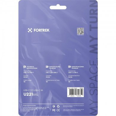 U221 Fortrek cabo carregamento USB-C 1m 5V 3A em tecido preto