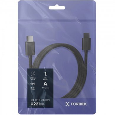 U221 Fortrek cabo carregamento USB-C 1m 5V 3A em tecido preto