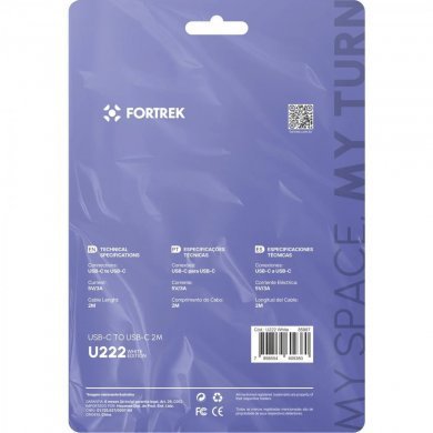 U222 Fortrek cabo carregamento USB-C 2m 5V 3A em tecido preto