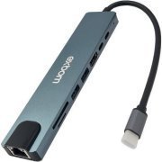 Exbom Hub 8x1 USB-C 2x USB 3.0 2x USB-C HDMI RJ45 SD MicroSD 4K 60Hz, rede gigabit