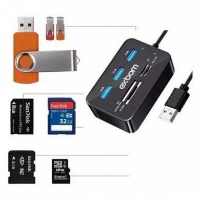 Exbom Hub USB 3.0 para 3x USB 3.0 MicroSD SD MS M2