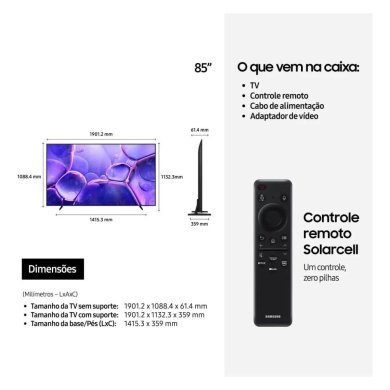 UN85U8600FGXZD Samsung Smart TV 85 4K Crystal UHD Wi-Fi Tizen U8600F 2025