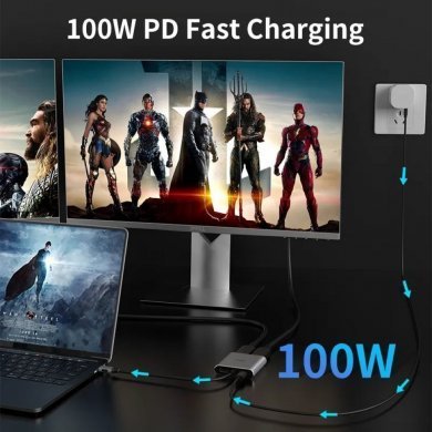 USBC-2XHDMI-4IN1 Hub USB-C para 2x HDMI 4K, USB 2.0 e PD 100W