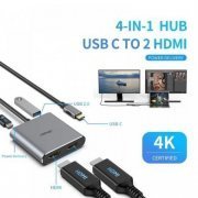Hub USB tipo C para 2x HDMI 4K, USB 2.0 e PD 100W compatível com Thunderbolt 3