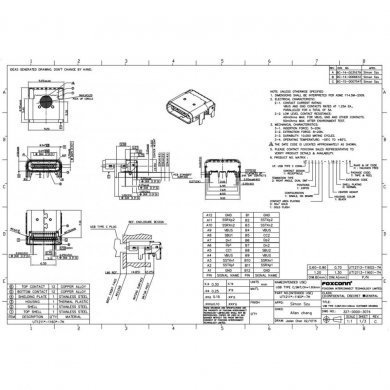 10x conector femea USB-C 24P 8.95mm Foxconn cor preto