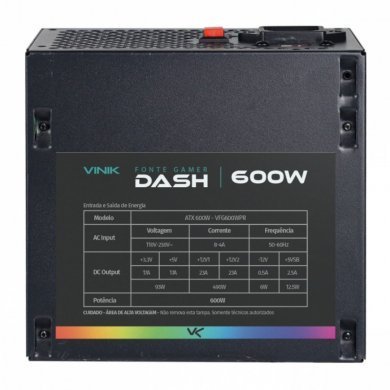 VFG600WPR Vinik Fonte ATX Gamer Dash 600W Fan LED RGB