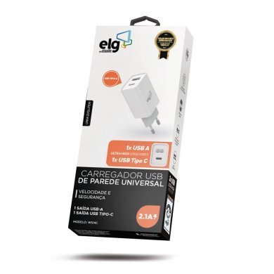 W124C ELG carregador universal 1 USB tipo-C e 1 USB 2.1A