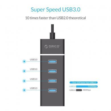 W6PH4-U3 Orico hub USB 4 portas 3.0 preto