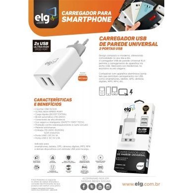 WC124A ELG carregador universal 2 saídas USB de 1A e 2.4A
