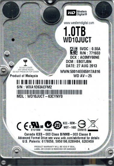 WD10JUCT HD Western Digital 1TB SATA 3Gb/s AV-25