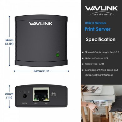 WL-NU72P11 Wavlink  Servidor de Impressão USB 2.0