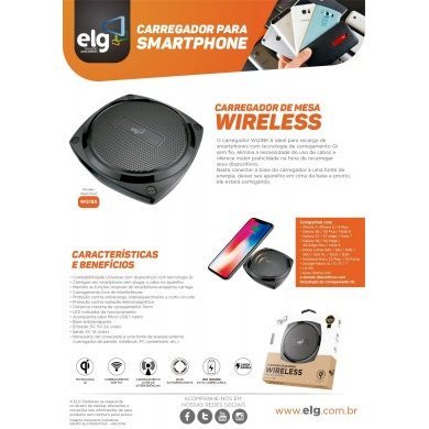 WQ1BK ELG carregador wireless de mesa com tecnologia QI
