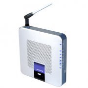 Roteador Wireless G VoIP Linksys WRTP54G-NA 54Mbps - Padrões: IEEE 802.11b/g 54Mbps em 2.4GHz, Portas: 1x 10/100M WAN; 4x 10/100M LAN; 2x Voz FXS RJ11, 