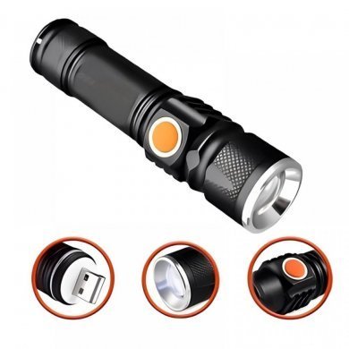 YBF-515 Mini lanterna LED recarregavel com zoom em aluminio