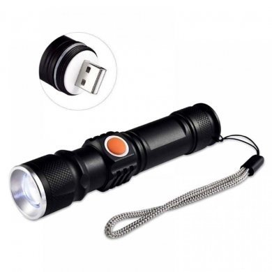 YBF-515 Mini lanterna LED recarregavel com zoom em aluminio