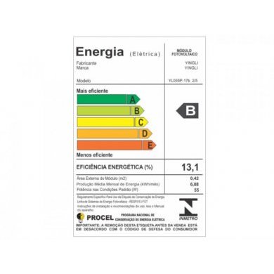 YL055P-17B/6 PAINEL SOLAR YINGLI 55W POLICRISTALINO