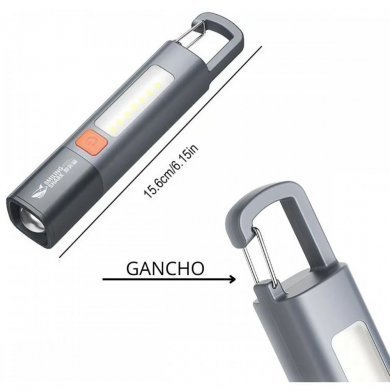 Lanterna LED recarregável USB-C com gancho